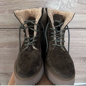 Rachel Comey Halting Olive Suede Shearling-Lined Boots